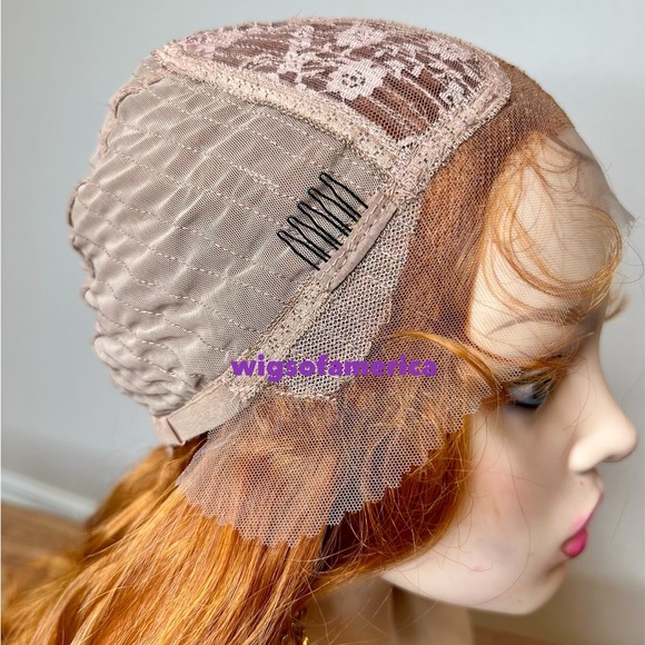 Orange ginger wig wavy layered lace front middle part 26 inch long heat ok - Picture 6 of 8